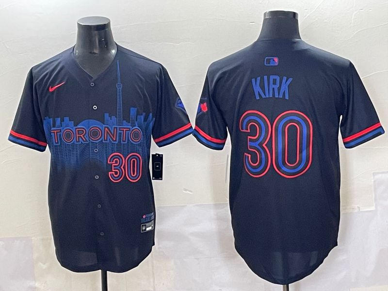 Men 2025 Toronto Blue Jays 30 Kirk Black Joint Name Nike MLB Jersey style 8